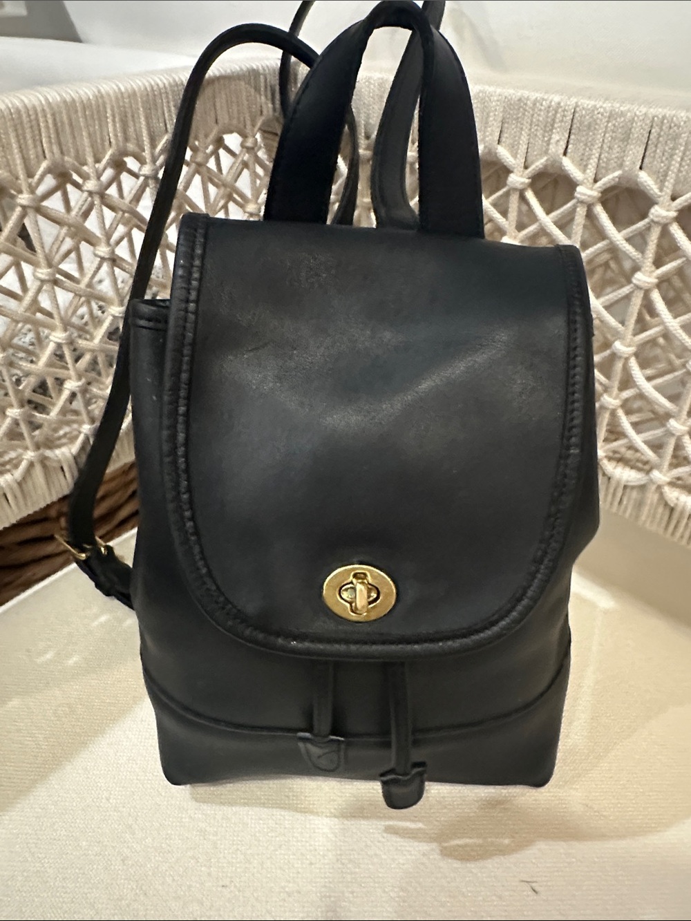 Vintage in great Condition Black Leather COACH Backpack Purse